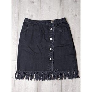 Womens 6 Pilcro And The Letterpress Black Denim Raw Fringe Pockets Buttons